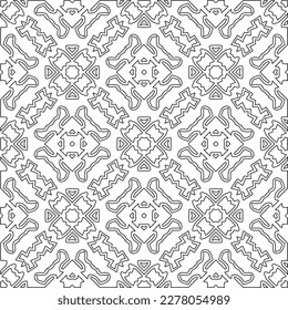  Monochrome ornamental texture with smooth linear shapes, zigzag lines, lace pattern.Abstract geometric black and white pattern for web page, textures, card, poster, fabric, textile.