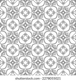  Monochrome ornamental texture with smooth linear shapes, zigzag lines, lace pattern.Abstract geometric black and white pattern for web page, textures, card, poster, fabric, textile.