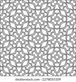  Textura ornamental monocroma con formas lineales lisas, líneas de zigzag, patrón de encaje.Resumen de patrón geométrico en blanco y negro para página web, texturas, tarjeta, afiche, tela, textil.
