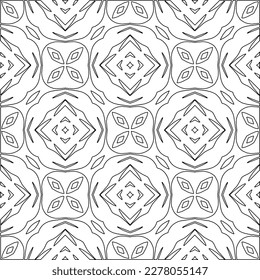  Monochrome ornamental texture with smooth linear shapes, zigzag lines, lace pattern.Abstract geometric black and white pattern for web page, textures, card, poster, fabric, textile.