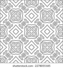  Monochrome ornamental texture with smooth linear shapes, zigzag lines, lace pattern.Abstract geometric black and white pattern for web page, textures, card, poster, fabric, textile.