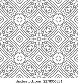  Monochrome ornamental texture with smooth linear shapes, zigzag lines, lace pattern.Abstract geometric black and white pattern for web page, textures, card, poster, fabric, textile.