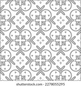  Monochrome ornamental texture with smooth linear shapes, zigzag lines, lace pattern.Abstract geometric black and white pattern for web page, textures, card, poster, fabric, textile.