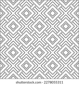  Monochrome Ziertextur mit glatten linearen Formen, Zickzacklinien, Spitzen-Muster.Abstraktes geometrisches Schwarz-Weiß Muster für Webseiten, Texturen, Karten, Poster, Gewebe, Textilien.