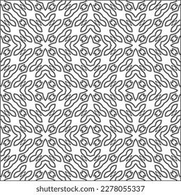  Monochrome ornamental texture with smooth linear shapes, zigzag lines, lace pattern.Abstract geometric black and white pattern for web page, textures, card, poster, fabric, textile.
