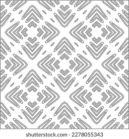  Monochrome ornamental texture with smooth linear shapes, zigzag lines, lace pattern.Abstract geometric black and white pattern for web page, textures, card, poster, fabric, textile.