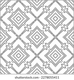  Monochrome ornamental texture with smooth linear shapes, zigzag lines, lace pattern.Abstract geometric black and white pattern for web page, textures, card, poster, fabric, textile.