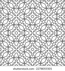  Monochrome ornamental texture with smooth linear shapes, zigzag lines, lace pattern.Abstract geometric black and white pattern for web page, textures, card, poster, fabric, textile.