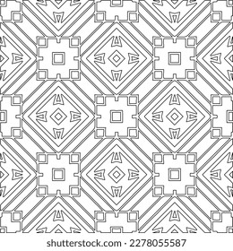  Monochrome Ziertextur mit glatten linearen Formen, Zickzacklinien, Spitzen-Muster.Abstraktes geometrisches Schwarz-Weiß Muster für Webseiten, Texturen, Karten, Poster, Gewebe, Textilien.