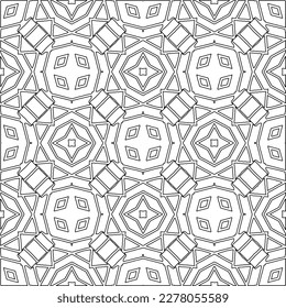  Monochrome ornamental texture with smooth linear shapes, zigzag lines, lace pattern.Abstract geometric black and white pattern for web page, textures, card, poster, fabric, textile.