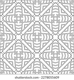  Monochrome ornamental texture with smooth linear shapes, zigzag lines, lace pattern.Abstract geometric black and white pattern for web page, textures, card, poster, fabric, textile.