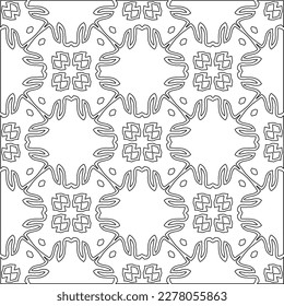  Monochrome ornamental texture with smooth linear shapes, zigzag lines, lace pattern.Abstract geometric black and white pattern for web page, textures, card, poster, fabric, textile.