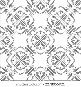  Monochrome ornamental texture with smooth linear shapes, zigzag lines, lace pattern.Abstract geometric black and white pattern for web page, textures, card, poster, fabric, textile.