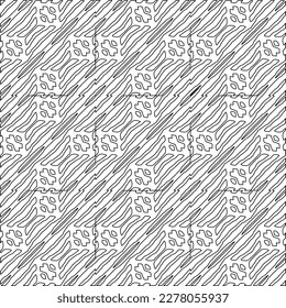  Monochrome ornamental texture with smooth linear shapes, zigzag lines, lace pattern.Abstract geometric black and white pattern for web page, textures, card, poster, fabric, textile.