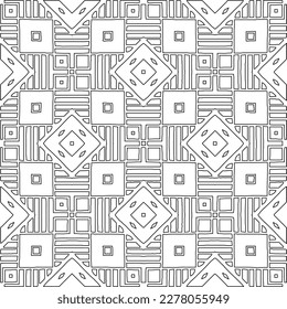  Monochrome ornamental texture with smooth linear shapes, zigzag lines, lace pattern.Abstract geometric black and white pattern for web page, textures, card, poster, fabric, textile.