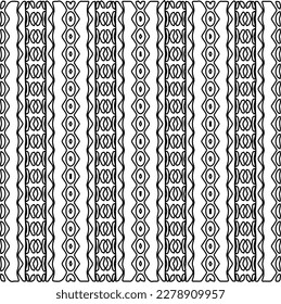  Monochrome Ziertextur mit glatten linearen Formen, Zickzacklinien, Spitzen-Muster.Abstraktes geometrisches Schwarz-Weiß Muster für Webseiten, Texturen, Karten, Poster, Gewebe, Textilien.