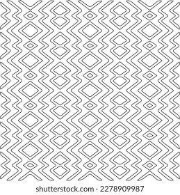 Monochrome ornamental texture with smooth linear shapes, zigzag lines, lace pattern.Abstract geometric black and white pattern for web page, textures, card, poster, fabric, textile.