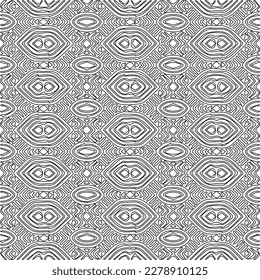 Monochrome ornamental texture with smooth linear shapes, zigzag lines, lace pattern.Abstract geometric black and white pattern for web page, textures, card, poster, fabric, textile.