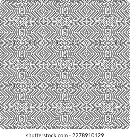 Monochrome ornamental texture with smooth linear shapes, zigzag lines, lace pattern.Abstract geometric black and white pattern for web page, textures, card, poster, fabric, textile.