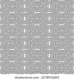 Monochrome ornamental texture with smooth linear shapes, zigzag lines, lace pattern.Abstract geometric black and white pattern for web page, textures, card, poster, fabric, textile.