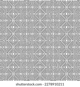Monochrome ornamental texture with smooth linear shapes, zigzag lines, lace pattern.Abstract geometric black and white pattern for web page, textures, card, poster, fabric, textile.