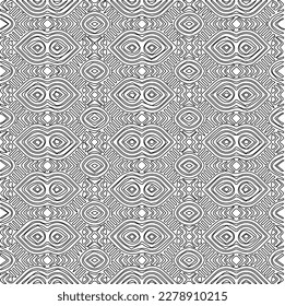 Monochrome ornamental texture with smooth linear shapes, zigzag lines, lace pattern.Abstract geometric black and white pattern for web page, textures, card, poster, fabric, textile.