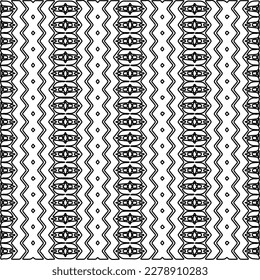  Monochrome ornamental texture with smooth linear shapes, zigzag lines, lace pattern.Abstract geometric black and white pattern for web page, textures, card, poster, fabric, textile.