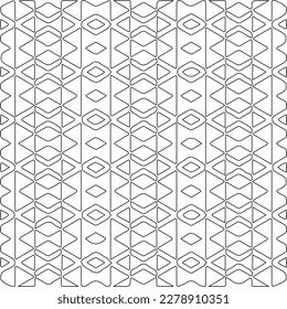 Monochrome Ziertextur mit glatten linearen Formen, Zickzacklinien, Spitzen-Muster.Abstraktes geometrisches Schwarz-Weiß Muster für Webseiten, Texturen, Karten, Poster, Gewebe, Textilien.