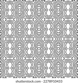  Monochrome ornamental texture with smooth linear shapes, zigzag lines, lace pattern.Abstract geometric black and white pattern for web page, textures, card, poster, fabric, textile.
