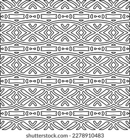  Monochrome ornamental texture with smooth linear shapes, zigzag lines, lace pattern.Abstract geometric black and white pattern for web page, textures, card, poster, fabric, textile.