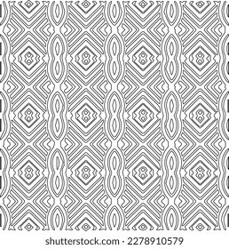 Monochrome ornamental texture with smooth linear shapes, zigzag lines, lace pattern.Abstract geometric black and white pattern for web page, textures, card, poster, fabric, textile.