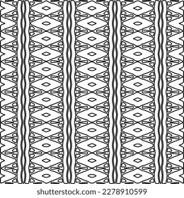 
 Monochrome ornamental texture with smooth linear shapes, zigzag lines, lace pattern.Abstract geometric black and white pattern for web page, textures, card, poster, fabric, textile.