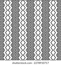 
 Monochrome ornamental texture with smooth linear shapes, zigzag lines, lace pattern.Abstract geometric black and white pattern for web page, textures, card, poster, fabric, textile.