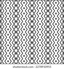 
 Textura ornamental monocroma con formas lineales lisas, líneas de zigzag, patrón de encaje.Resumen de patrón geométrico en blanco y negro para página web, texturas, tarjeta, afiche, tela, textil.
