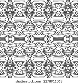
 Textura ornamental monocroma con formas lineales lisas, líneas de zigzag, patrón de encaje.Resumen de patrón geométrico en blanco y negro para página web, texturas, tarjeta, afiche, tela, textil.