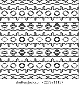 
 Monochrome ornamental texture with smooth linear shapes, zigzag lines, lace pattern.Abstract geometric black and white pattern for web page, textures, card, poster, fabric, textile.