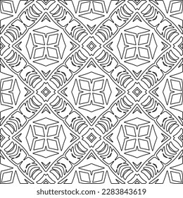 
 Monochrome ornamental texture with smooth linear shapes, zigzag lines, lace pattern.Abstract geometric black and white pattern for web page, textures, card, poster, fabric, textile.