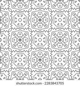 
 Monochrome ornamental texture with smooth linear shapes, zigzag lines, lace pattern.Abstract geometric black and white pattern for web page, textures, card, poster, fabric, textile.