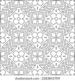 
 Monochrome ornamental texture with smooth linear shapes, zigzag lines, lace pattern.Abstract geometric black and white pattern for web page, textures, card, poster, fabric, textile.