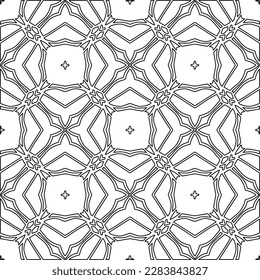 
 Monochrome ornamental texture with smooth linear shapes, zigzag lines, lace pattern.Abstract geometric black and white pattern for web page, textures, card, poster, fabric, textile.