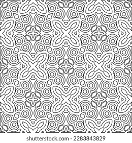 
 Monochrome ornamental texture with smooth linear shapes, zigzag lines, lace pattern.Abstract geometric black and white pattern for web page, textures, card, poster, fabric, textile.
