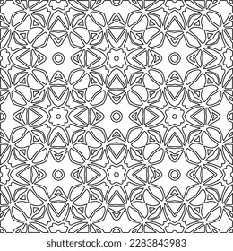 
 Textura ornamental monocroma con formas lineales lisas, líneas de zigzag, patrón de encaje.Resumen de patrón geométrico en blanco y negro para página web, texturas, tarjeta, afiche, tela, textil.
