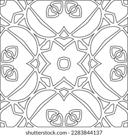 Monochrome ornamental texture with smooth linear shapes, zigzag lines, lace pattern.Abstract geometric black and white pattern for web page, textures, card, poster, fabric, textile.