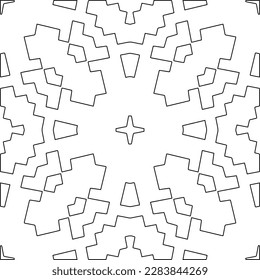 Monochrome ornamental texture with smooth linear shapes, zigzag lines, lace pattern.Abstract geometric black and white pattern for web page, textures, card, poster, fabric, textile.