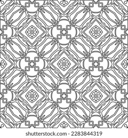 
 Monochrome ornamental texture with smooth linear shapes, zigzag lines, lace pattern.Abstract geometric black and white pattern for web page, textures, card, poster, fabric, textile.
