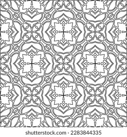 
 Monochrome ornamental texture with smooth linear shapes, zigzag lines, lace pattern.Abstract geometric black and white pattern for web page, textures, card, poster, fabric, textile.
