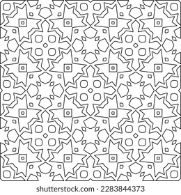 
 Monochrome ornamental texture with smooth linear shapes, zigzag lines, lace pattern.Abstract geometric black and white pattern for web page, textures, card, poster, fabric, textile.