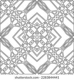 Monochrome ornamental texture with smooth linear shapes, zigzag lines, lace pattern.Abstract geometric black and white pattern for web page, textures, card, poster, fabric, textile.