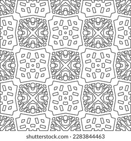 
 Monochrome ornamental texture with smooth linear shapes, zigzag lines, lace pattern.Abstract geometric black and white pattern for web page, textures, card, poster, fabric, textile.