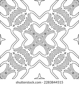 Monochrome ornamental texture with smooth linear shapes, zigzag lines, lace pattern.Abstract geometric black and white pattern for web page, textures, card, poster, fabric, textile.